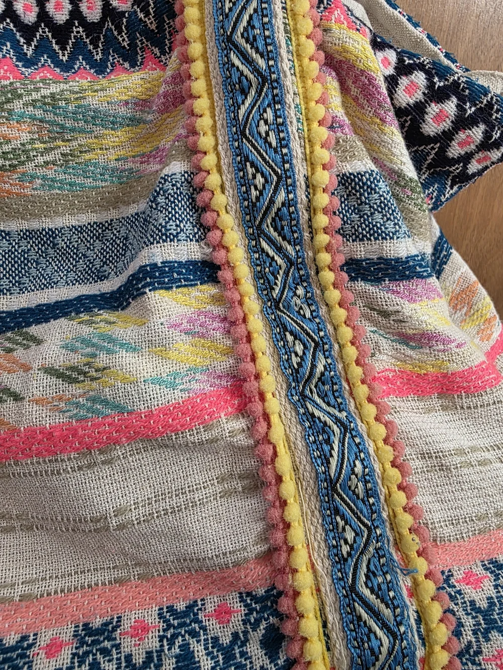 Multicolor Woven Boho Tote with Pink & Yellow Tassels